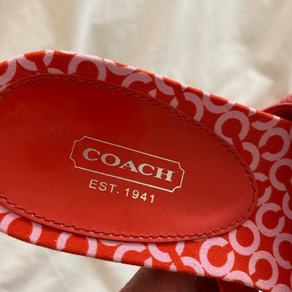 Coach Pattey Logo Flat Sandal with Flower Detailing size6.5 red/pink - Picture 3 of 10